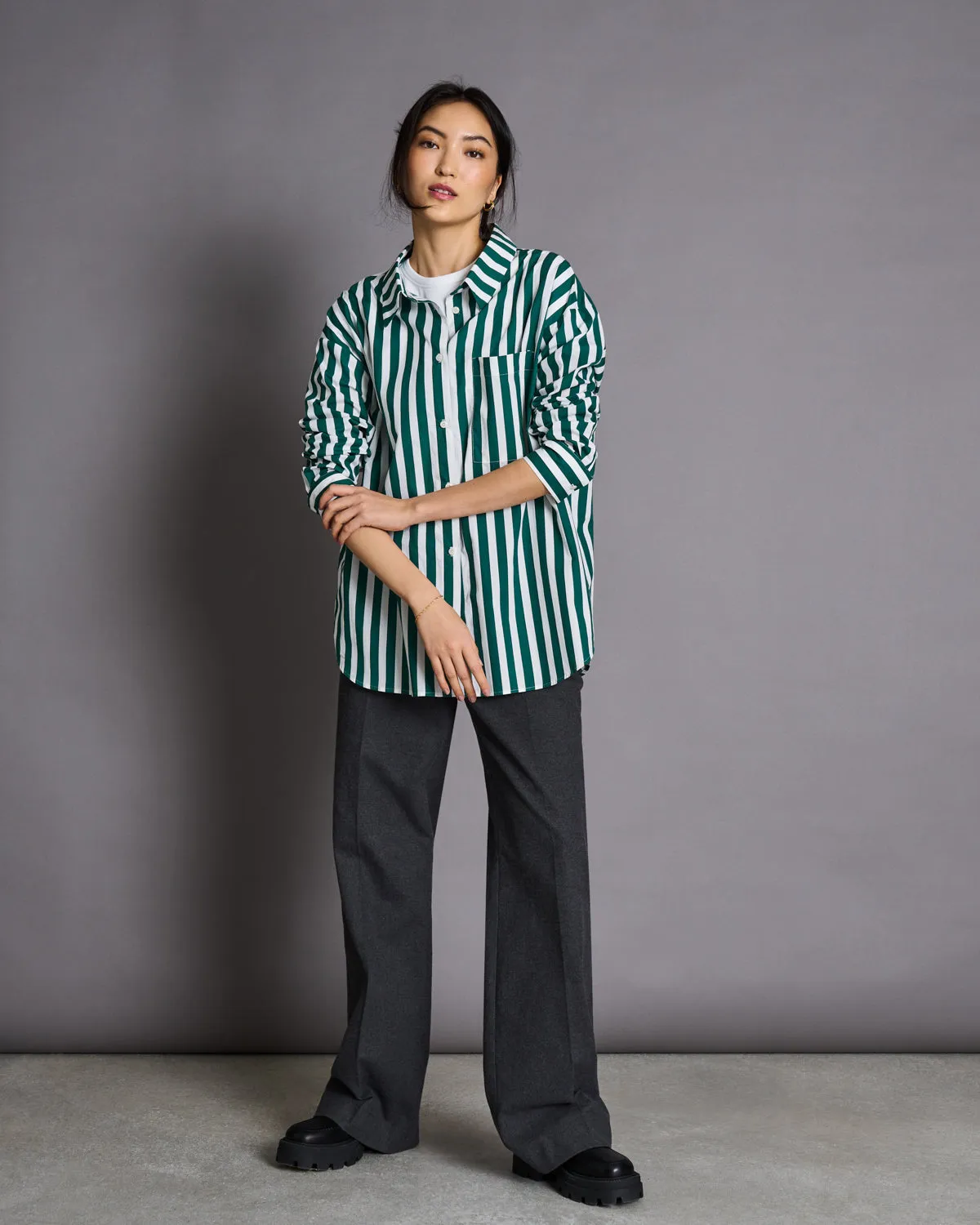 OVERSIZED SHIRT MAMRO BOTTLE GREEN STRIPED