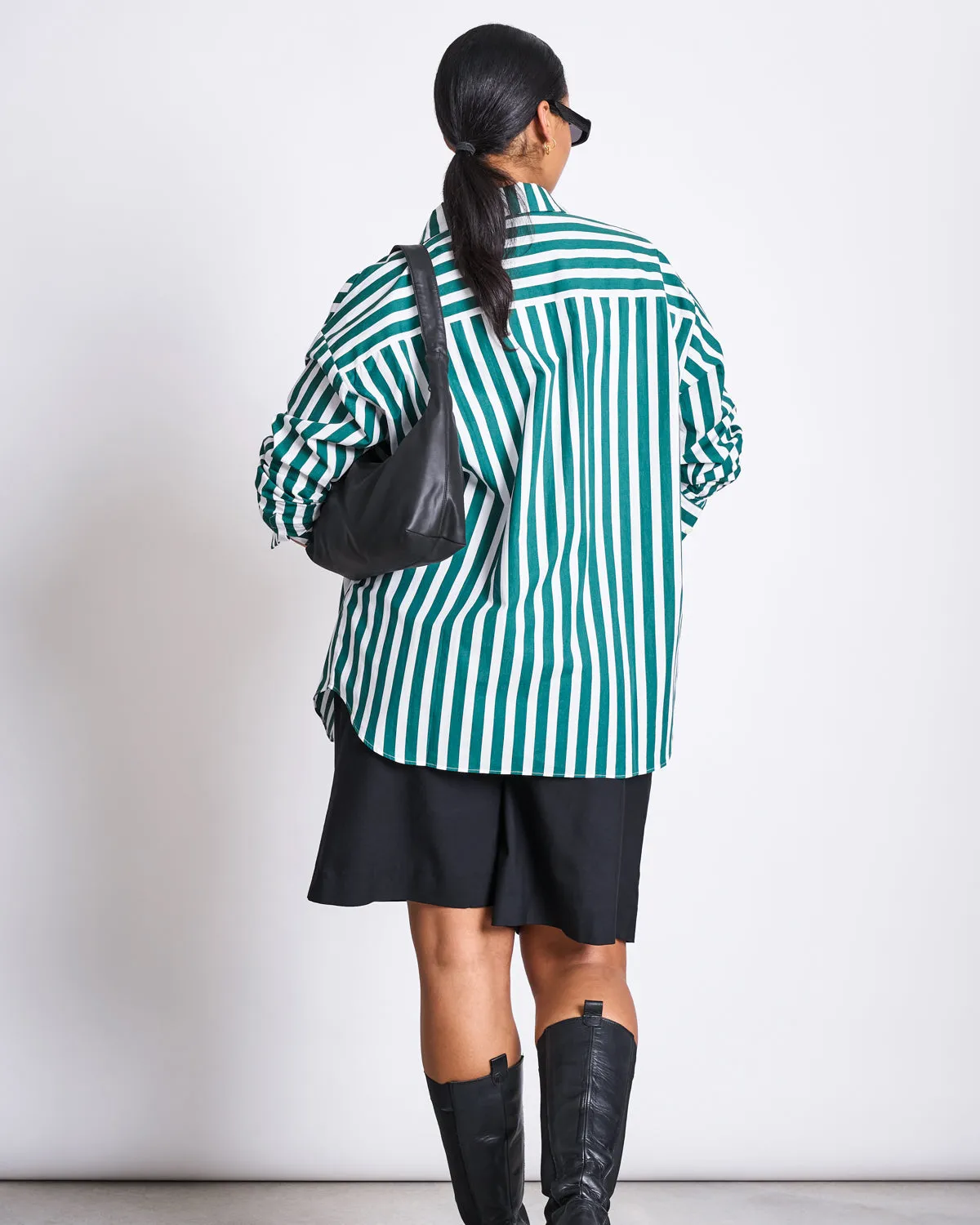 OVERSIZED SHIRT MAMRO BOTTLE GREEN STRIPED