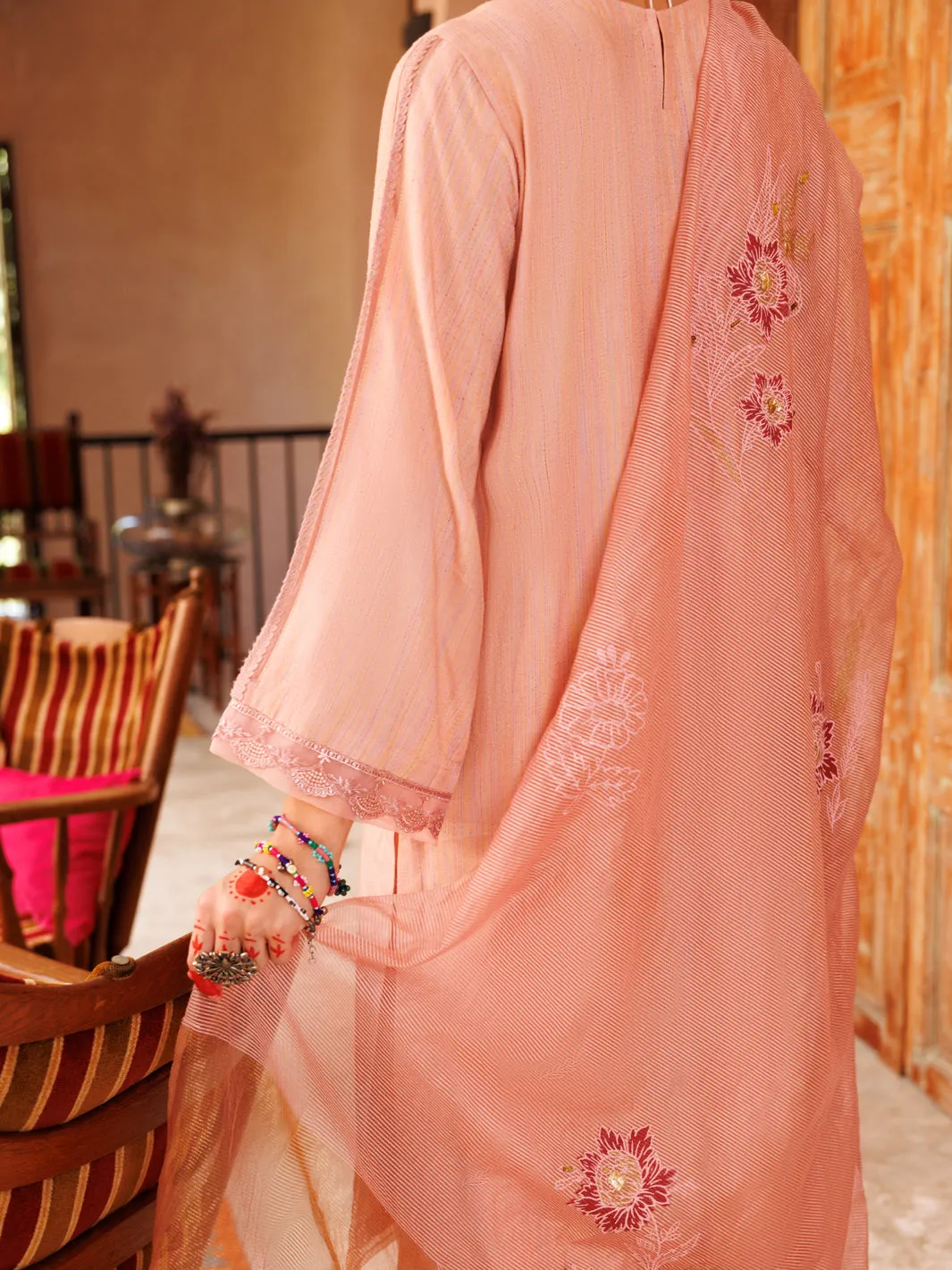 Peach Cotton Stripe 3 Piece Unstitched - ALP-3PS-1805