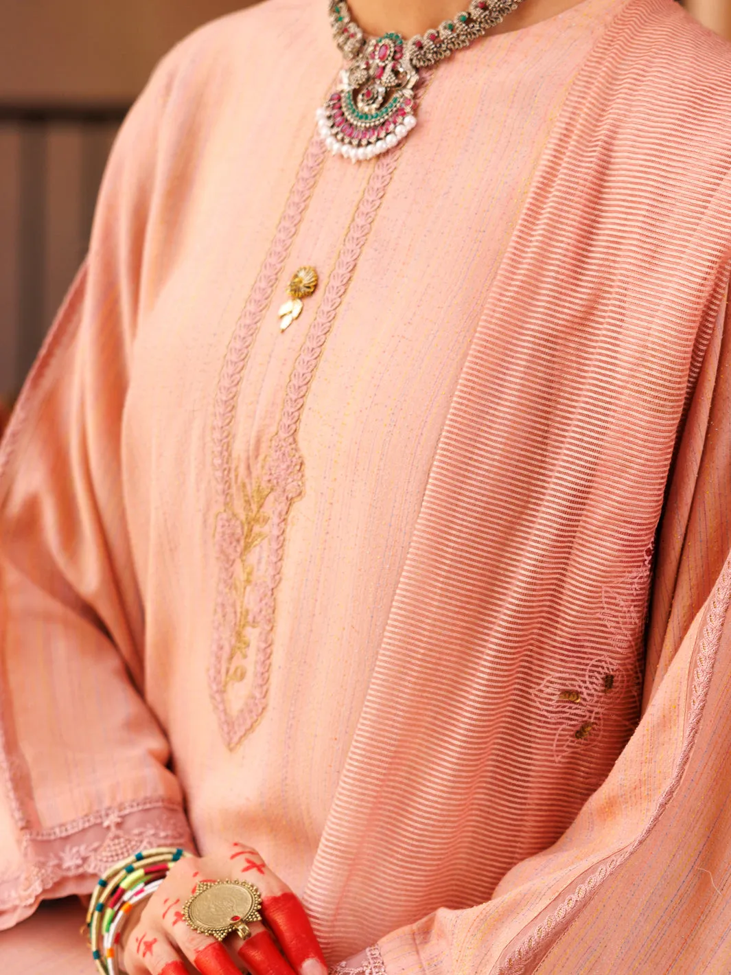 Peach Cotton Stripe 3 Piece Unstitched - ALP-3PS-1805
