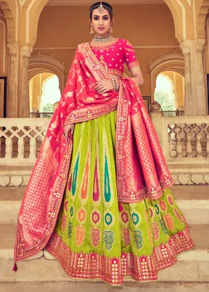 Pear Green Banarasi Silk Lehenga Choli with Khatli and Heavy Embroidered work