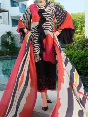 Pink Viscose Net 3 Piece Unstitched - ALP-3PS-838