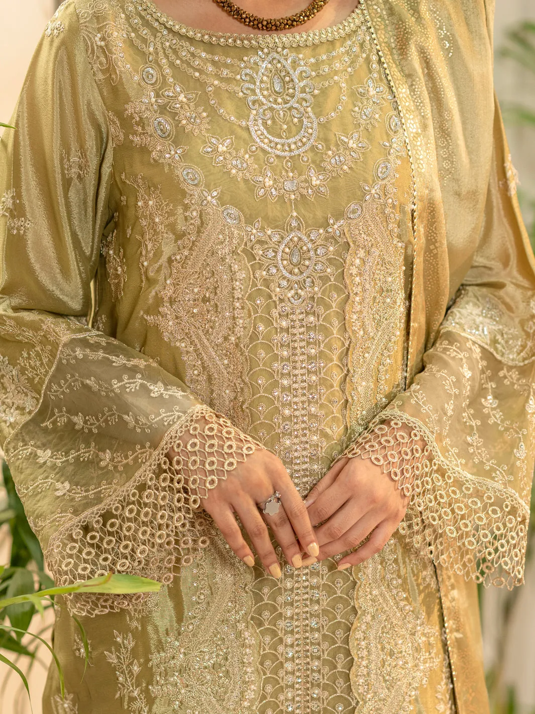 Pista Green Chiffon 3 Piece Formal Unstitched - AL-3PS-LS-UN-424