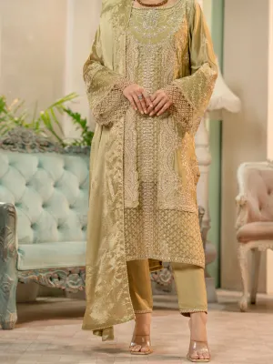 Pista Green Chiffon 3 Piece Formal Unstitched - AL-3PS-LS-UN-424