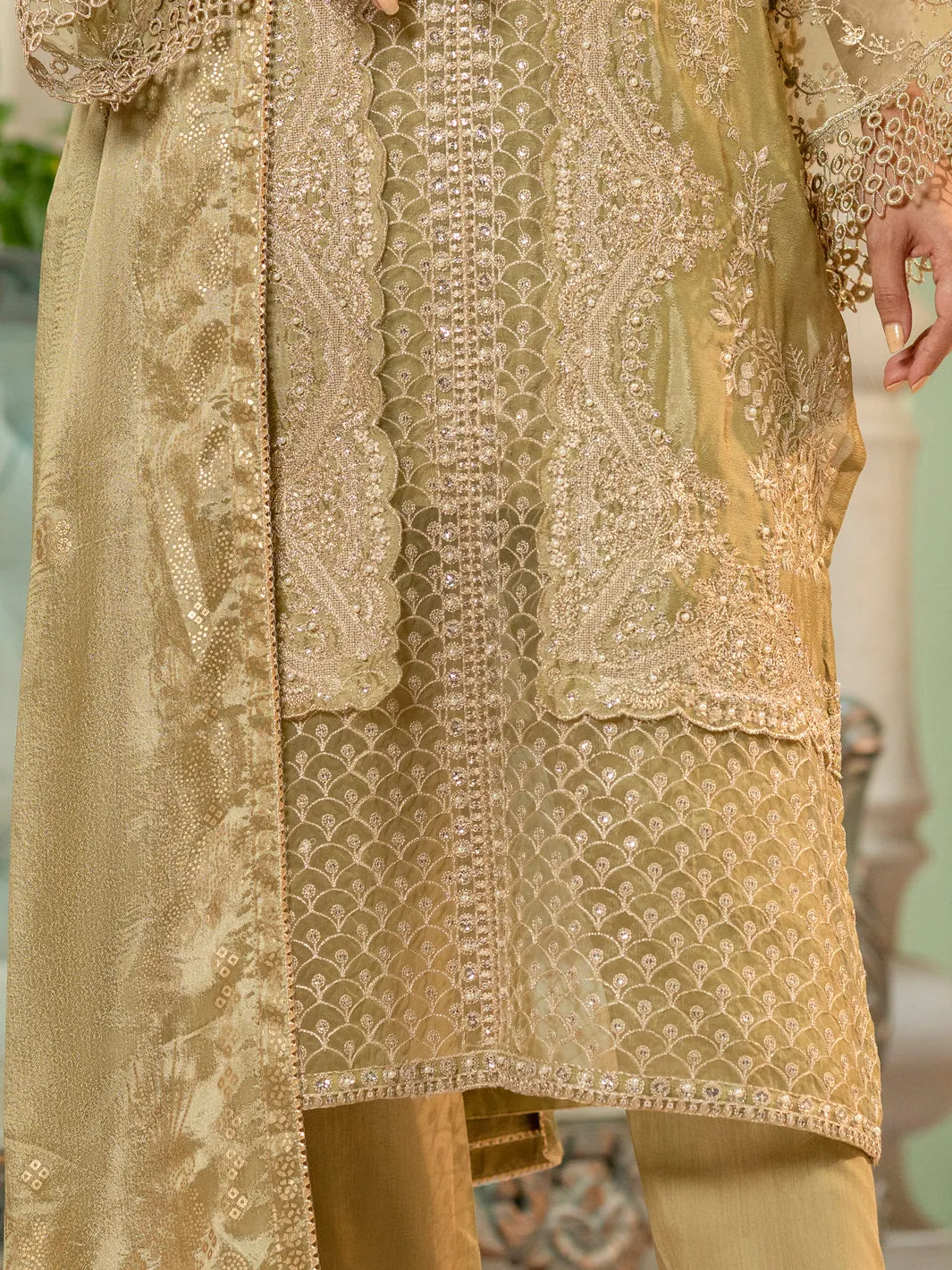 Pista Green Chiffon 3 Piece Formal Unstitched - AL-3PS-LS-UN-424