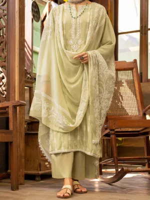Pistachio Green Yarn-Dyed Jacquard 3 Piece Unstitched - ALP-3PS-1860