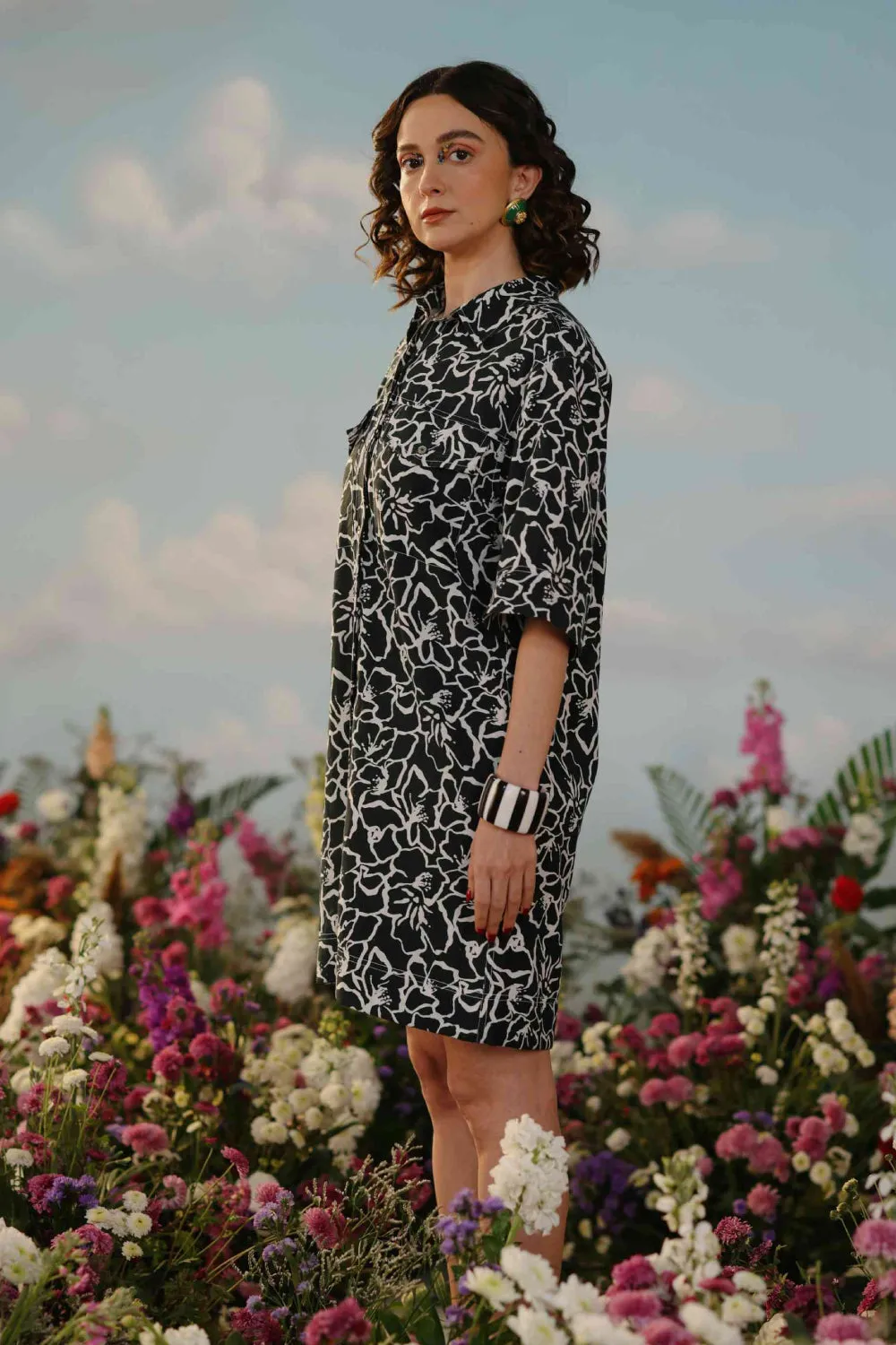 Printemps - Black floral shirt dress