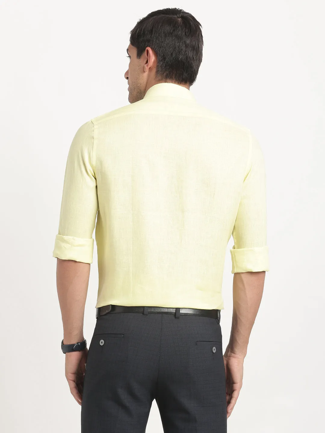 Pure Linen Lemon Plain Slim Fit Full Sleeve Formal Shirt