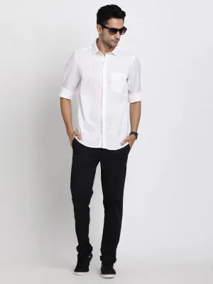 Pure Linen White Plain Slim Fit Full Sleeve Formal Shirt
