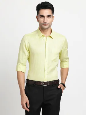 Pure Linen Yellow Plain Slim Fit Full Sleeve Formal Shirt