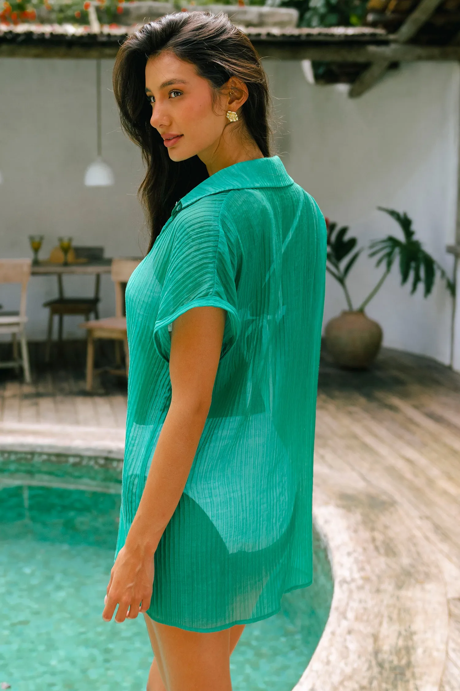 Semi-Sheer Green Cover-Up Shirt