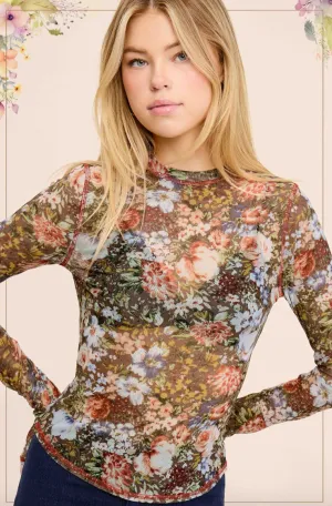 Shenna - Sheer Floral Mesh Layering Top