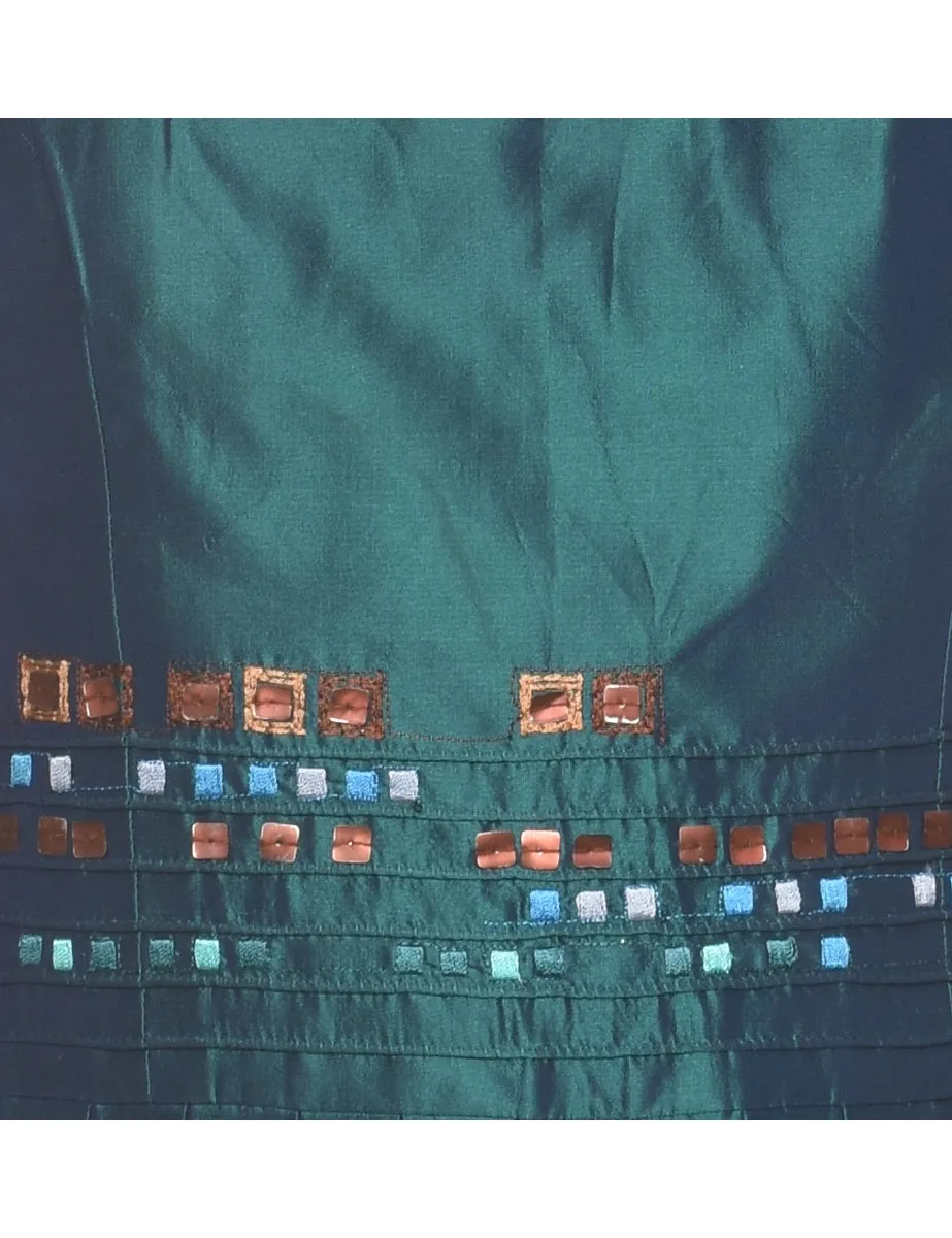 Silk Turquoise Evening Blouse - M