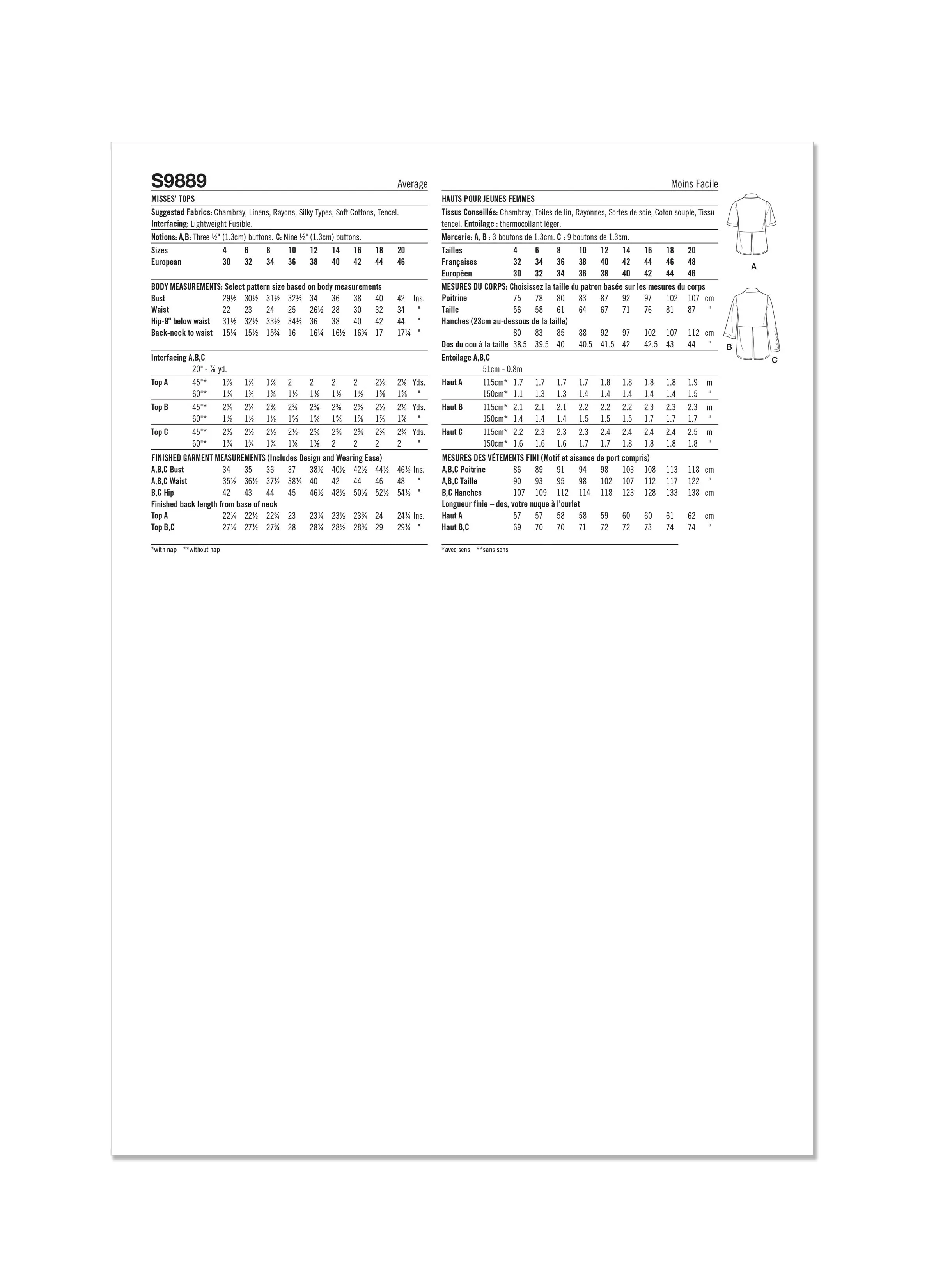 Simplicity Sewing Pattern 9889 Misses' Tops