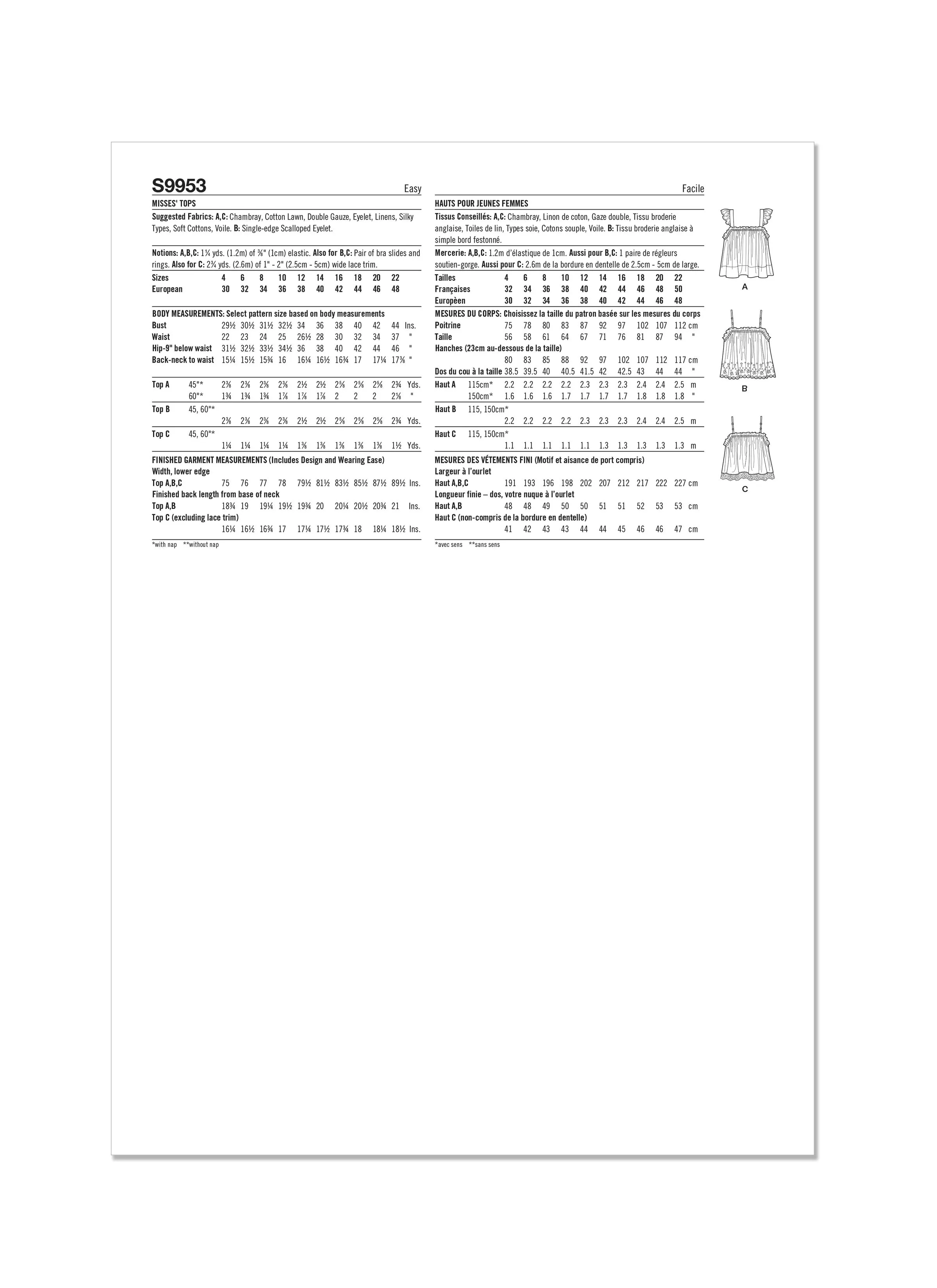 Simplicity Sewing Pattern 9953 Tops