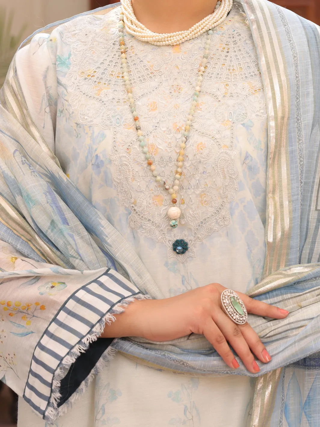 Sky Blue Salsa Silk 3 Piece Unstitched - ALP-3PS-1619