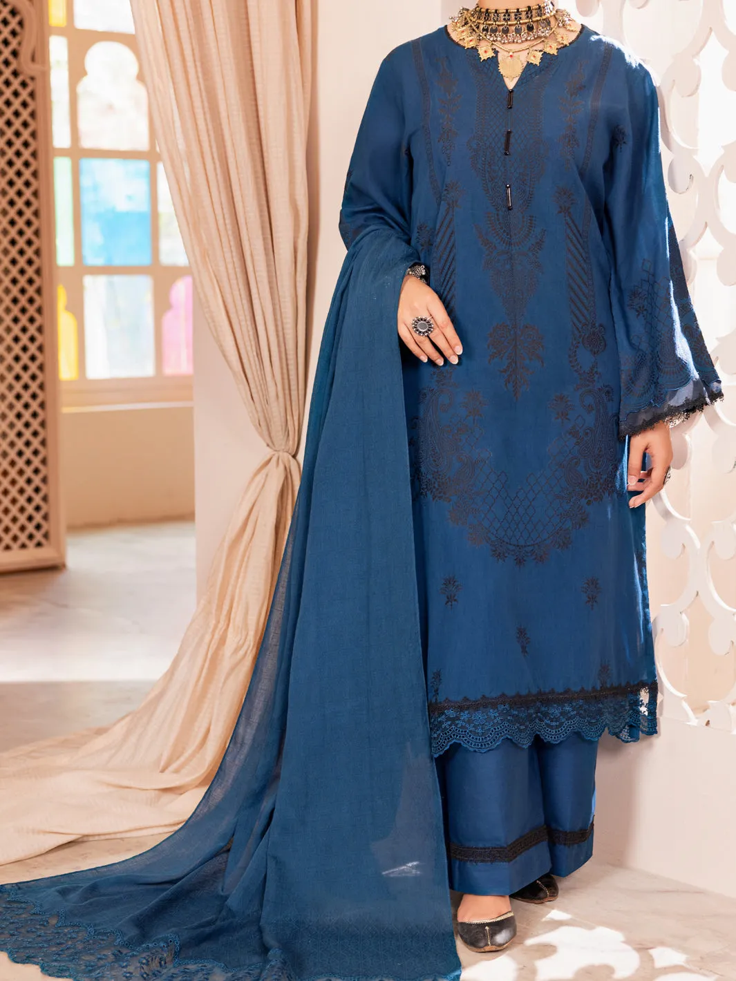 Teal Jacquard 3 Piece Unstitched - ALP-3PS-1905