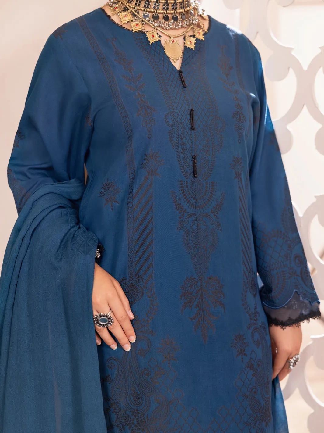Teal Jacquard 3 Piece Unstitched - ALP-3PS-1905