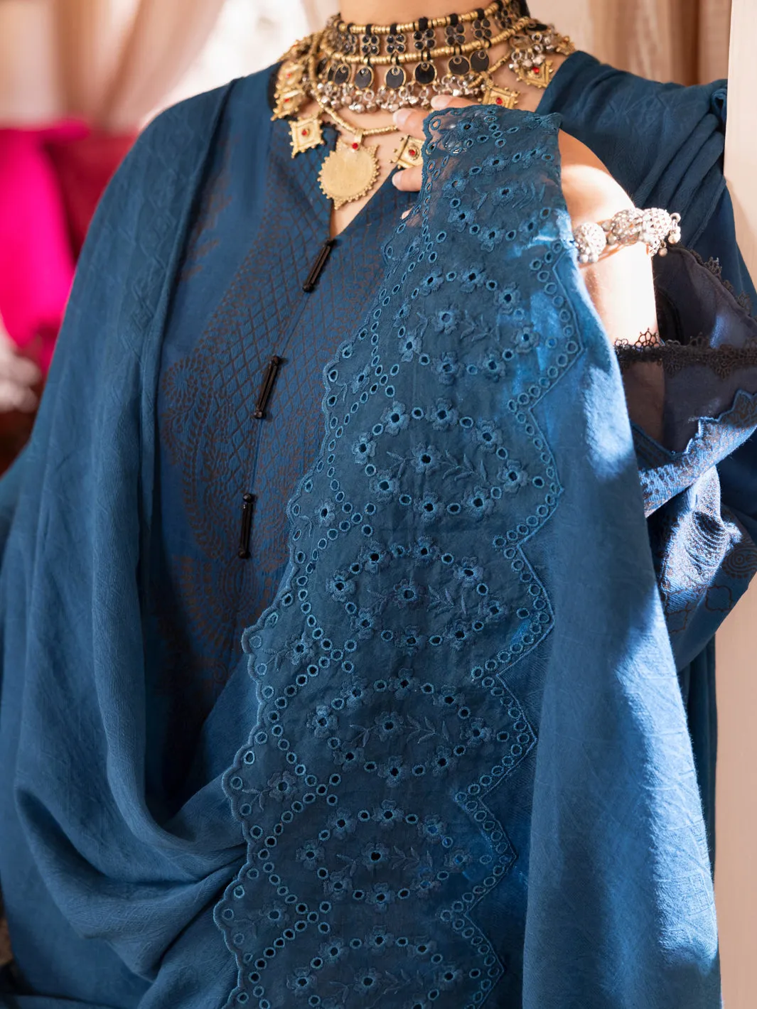 Teal Jacquard 3 Piece Unstitched - ALP-3PS-1905