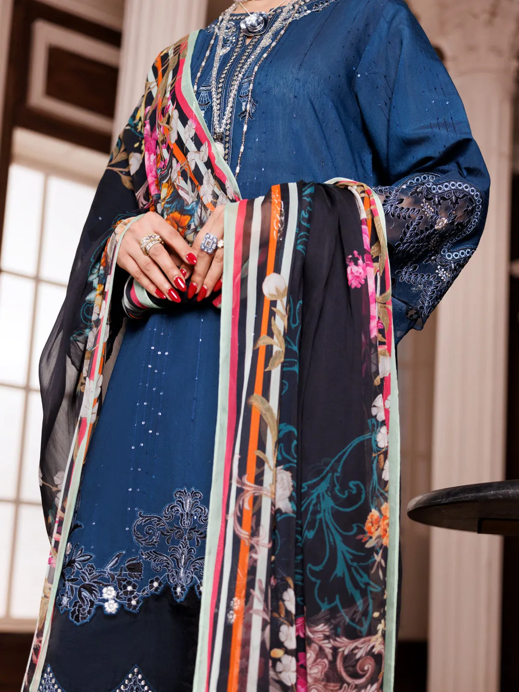 Teal Sequence Fabric 3 Piece Unstitched - ALP-3PS-1942