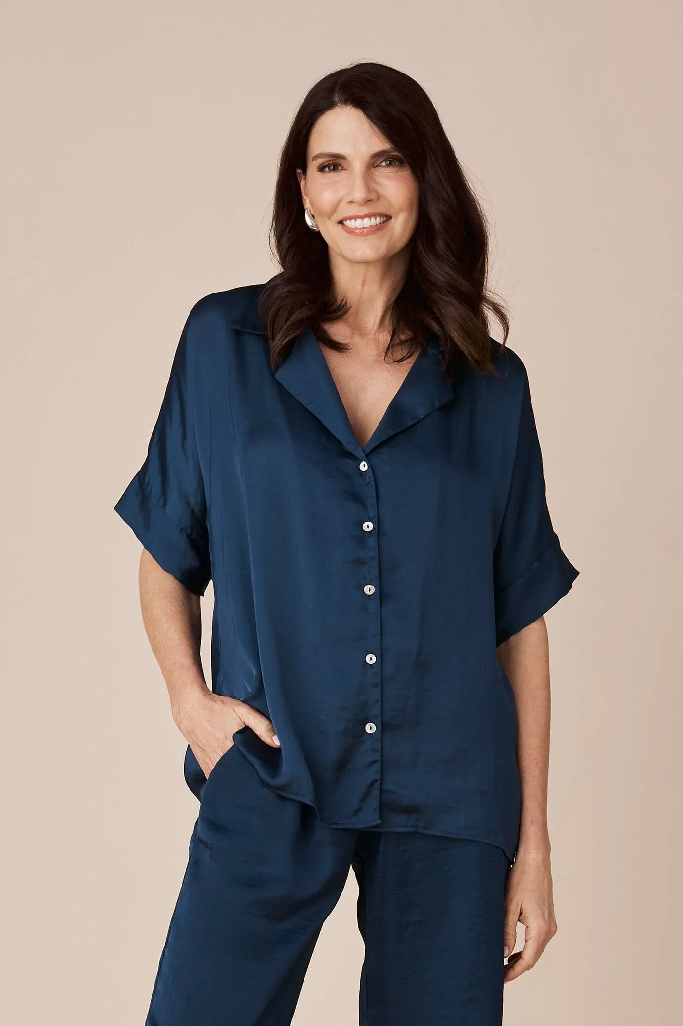 Tory Short Sleeve Collared Shirt Navy