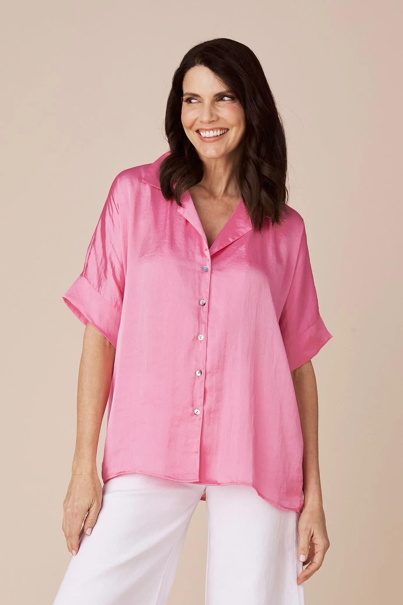 Tory Short Sleeve Collared Shirt Pink