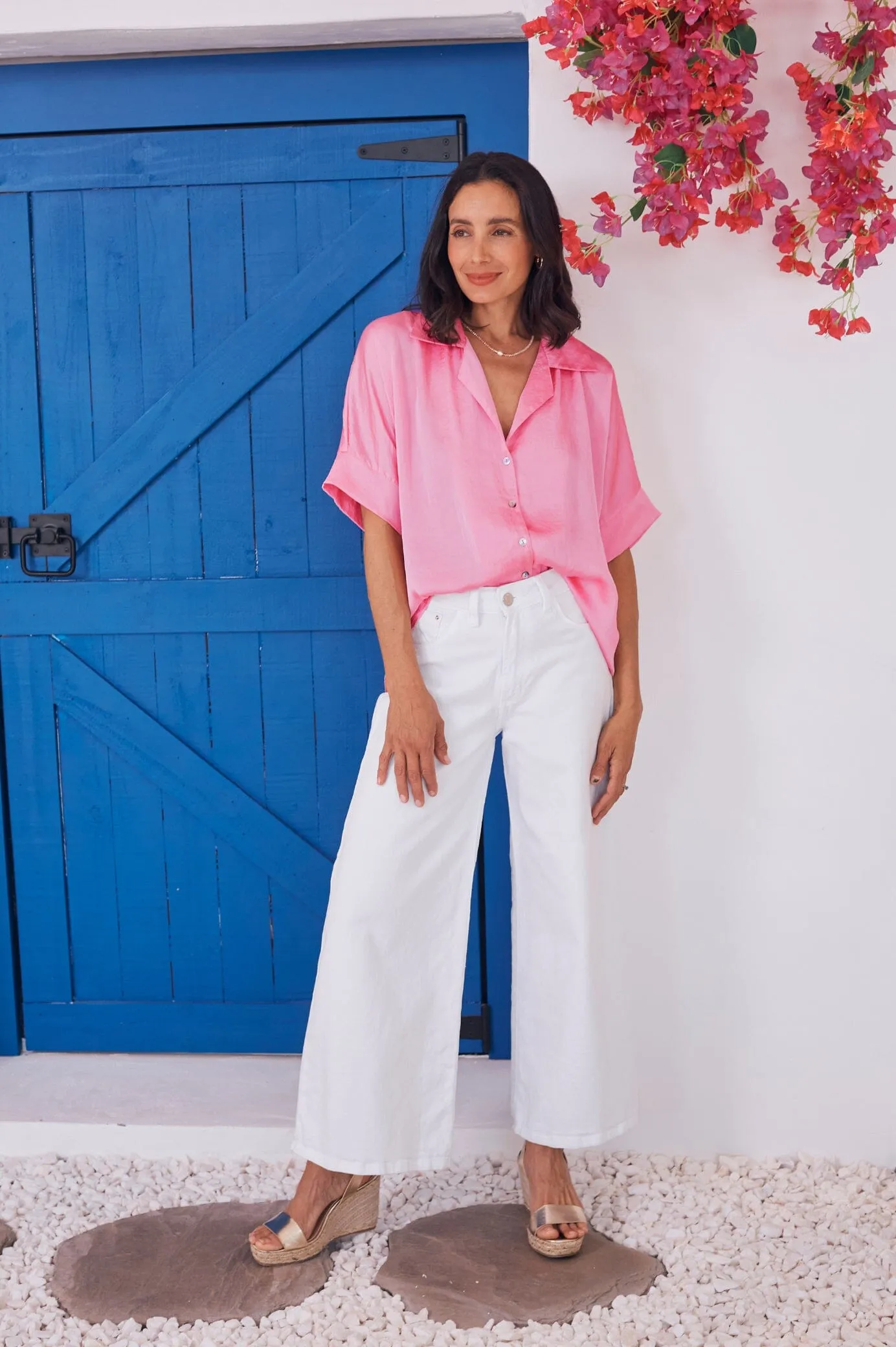 Tory Short Sleeve Collared Shirt Pink