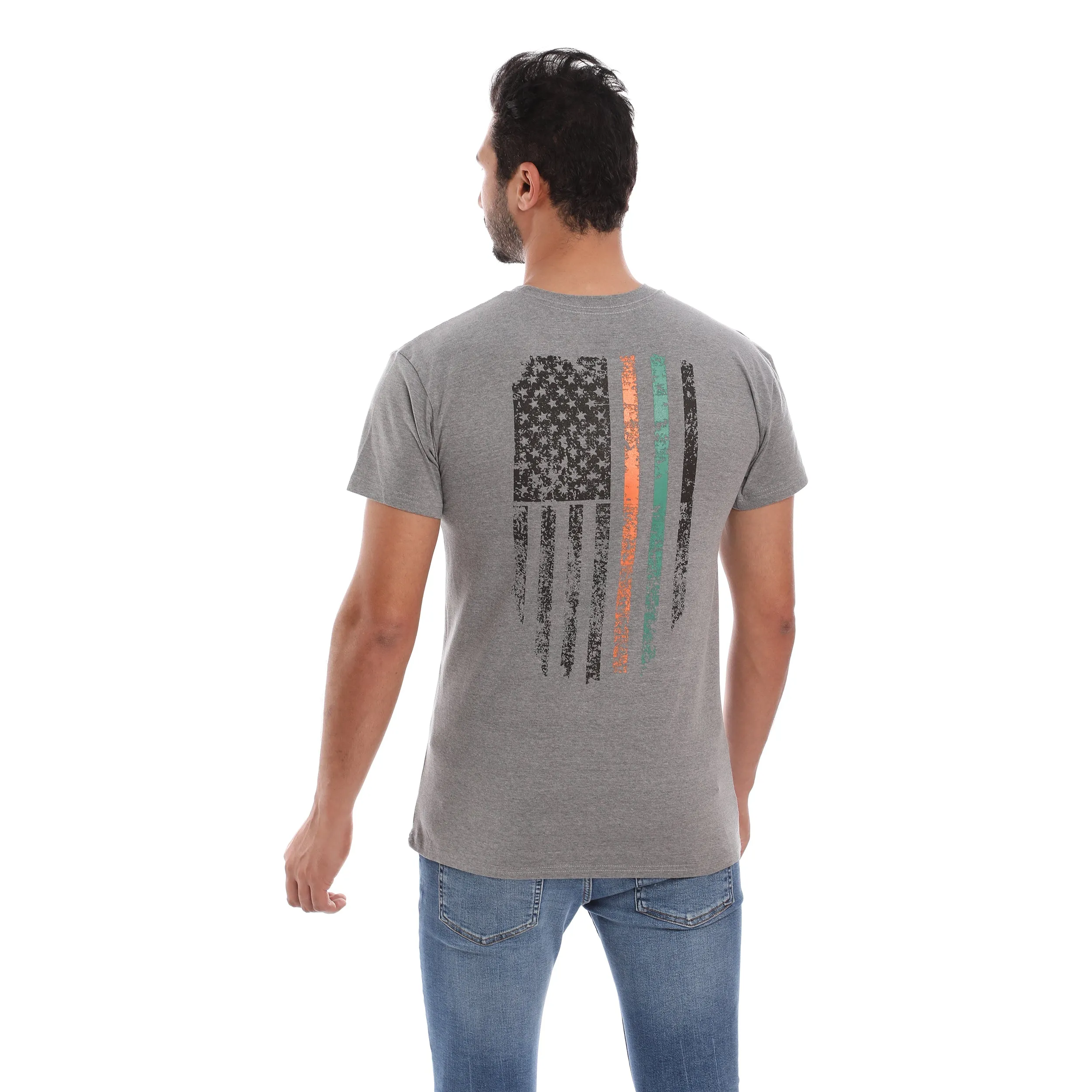 US FLAG COTTON RICH GREY SHORT SLEEVE CREW NECK