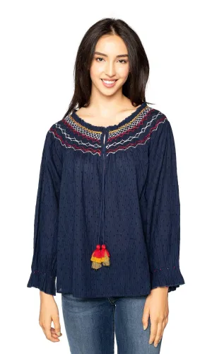 Velvet by Graham & Spencer Trudie Embroidered Smocked Top