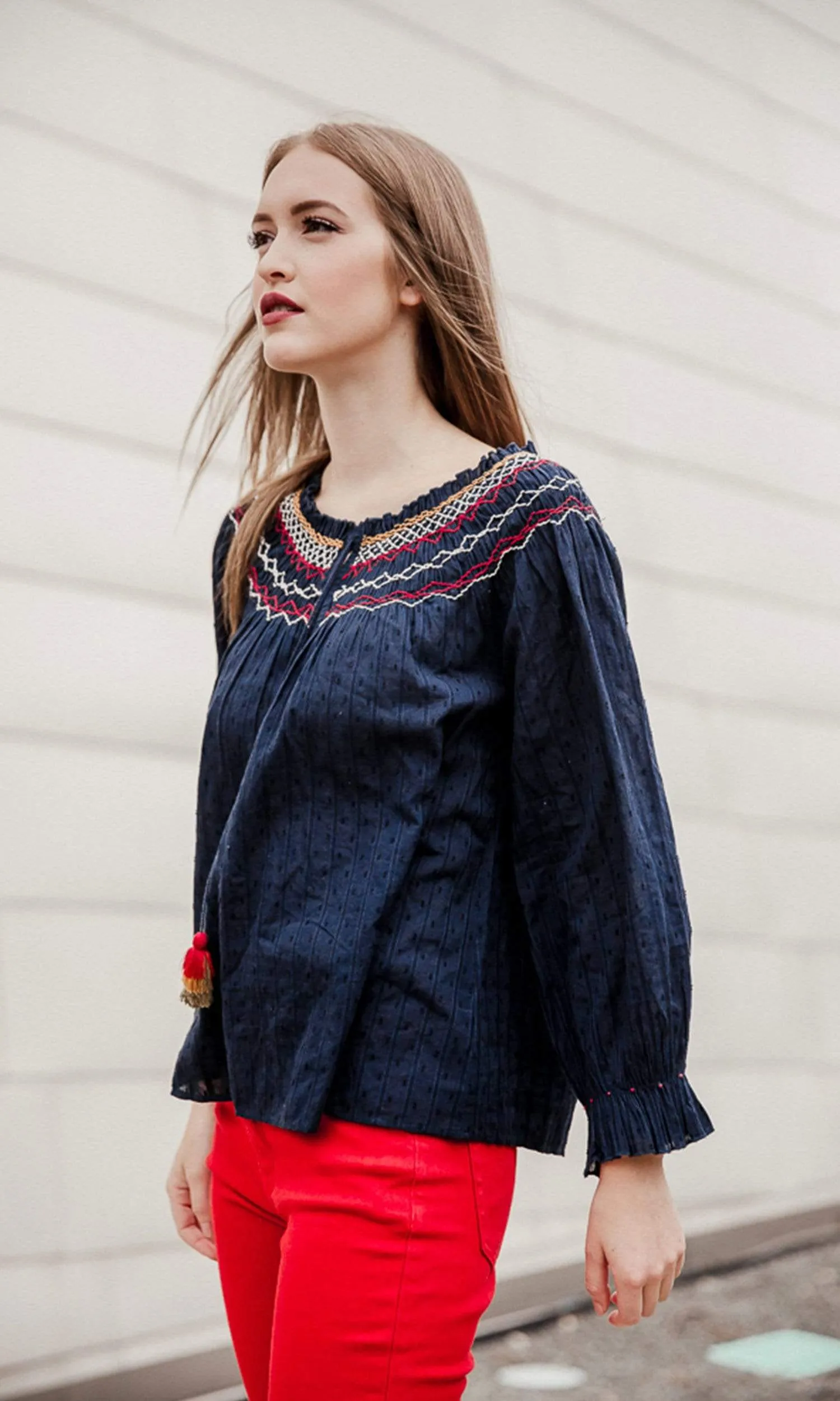 Velvet by Graham & Spencer Trudie Embroidered Smocked Top