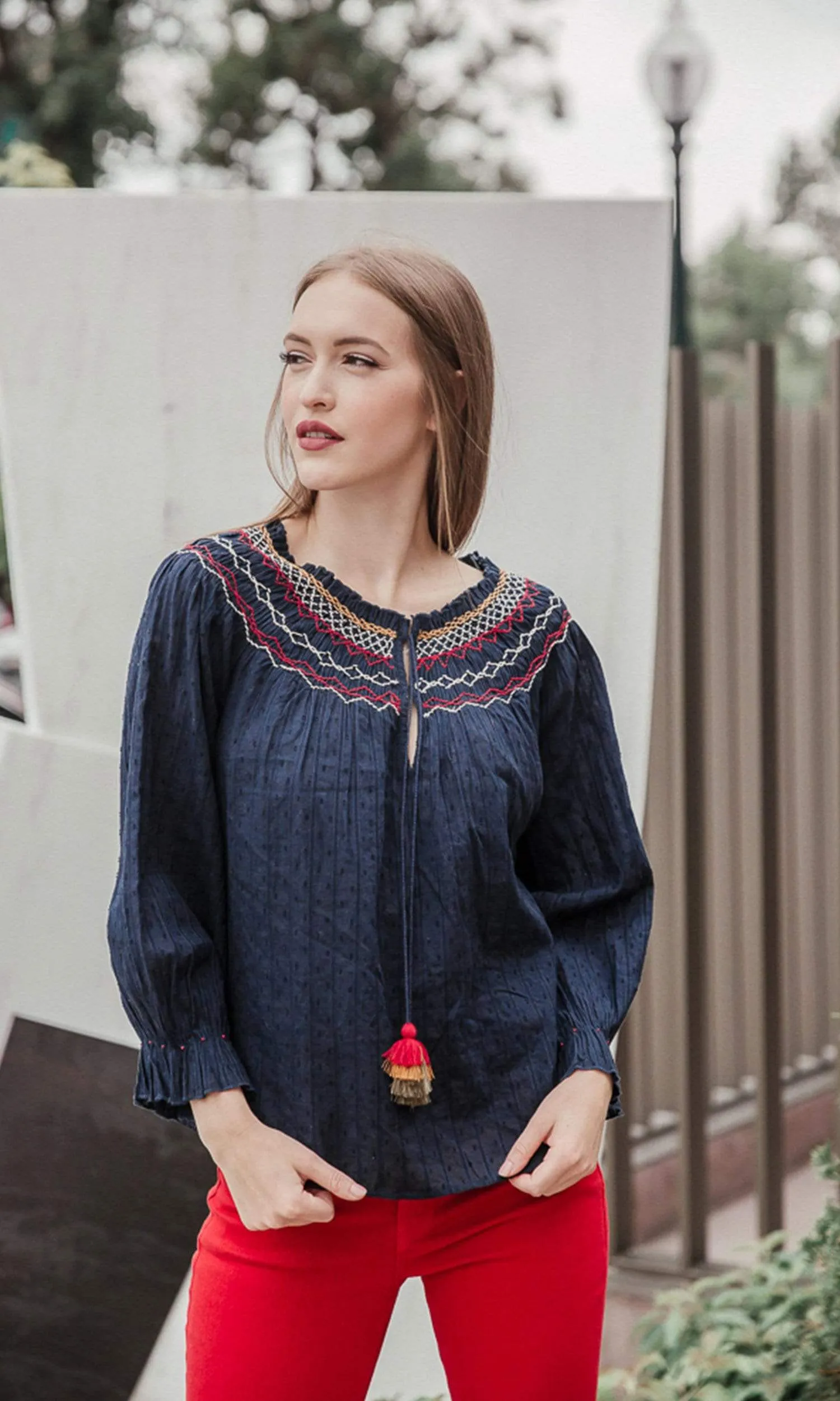 Velvet by Graham & Spencer Trudie Embroidered Smocked Top