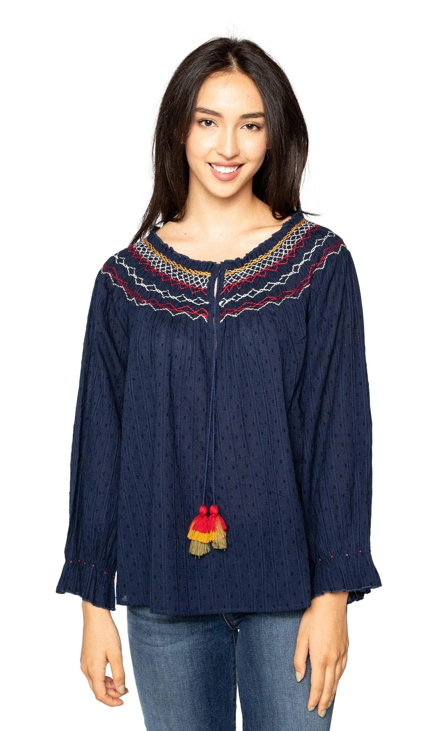 Velvet by Graham & Spencer Trudie Embroidered Smocked Top