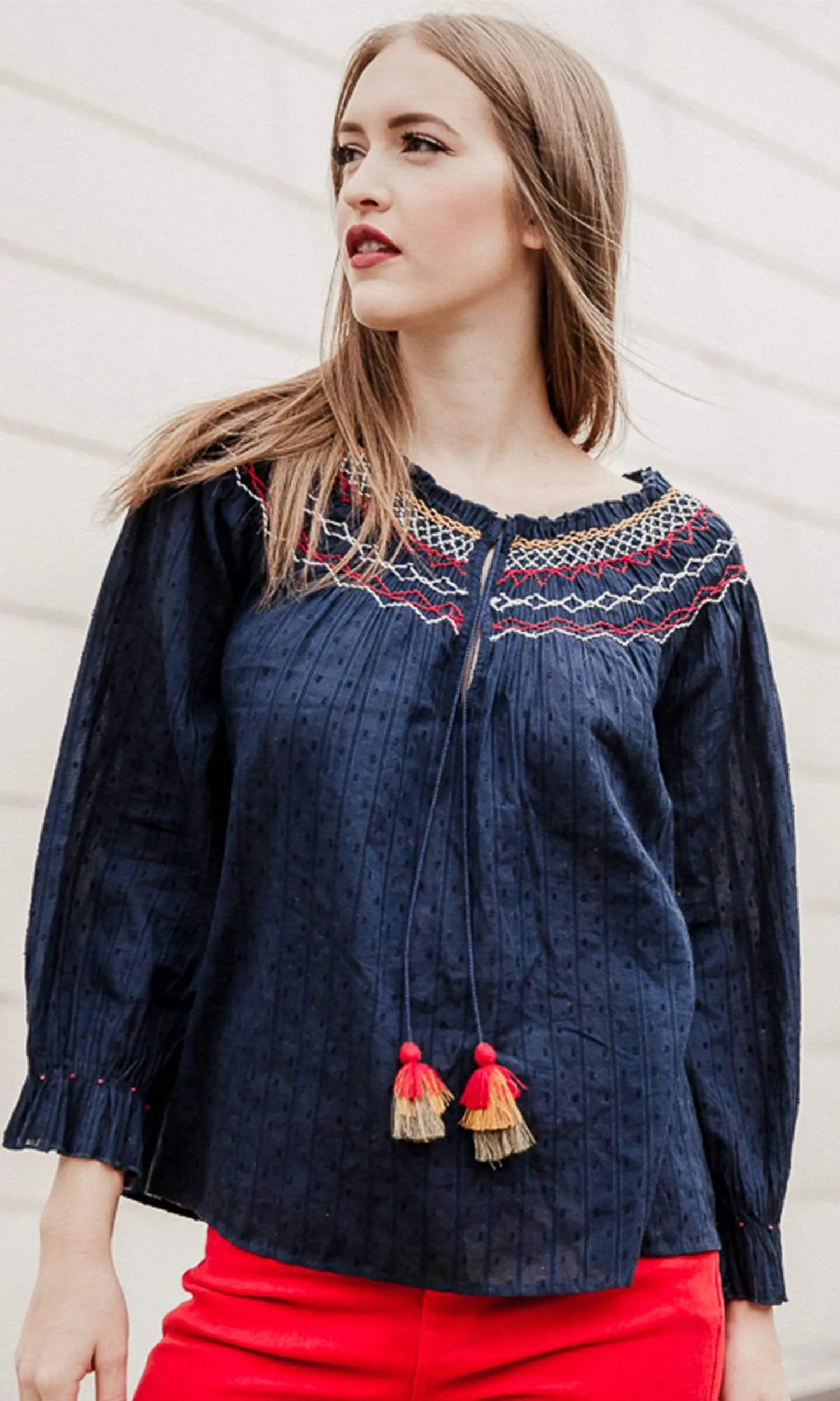 Velvet by Graham & Spencer Trudie Embroidered Smocked Top