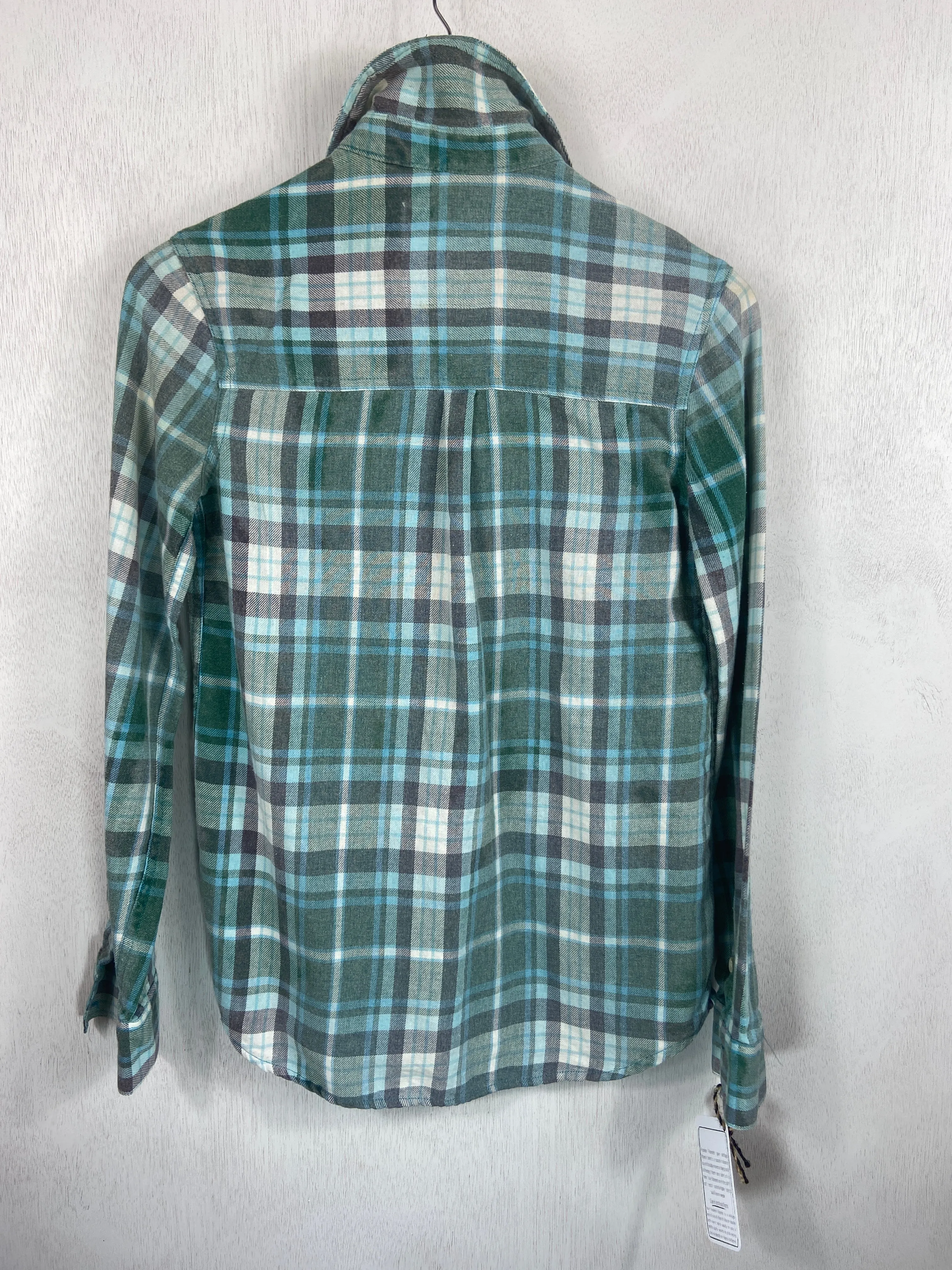 Vintage Retro Teal, Seafoam Green and White Flannel Size Small