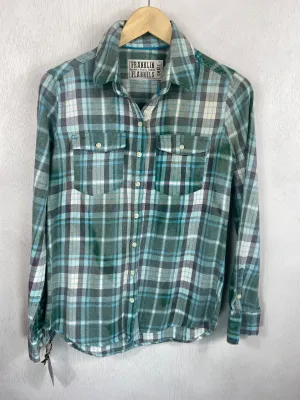 Vintage Retro Teal, Seafoam Green and White Flannel Size Small