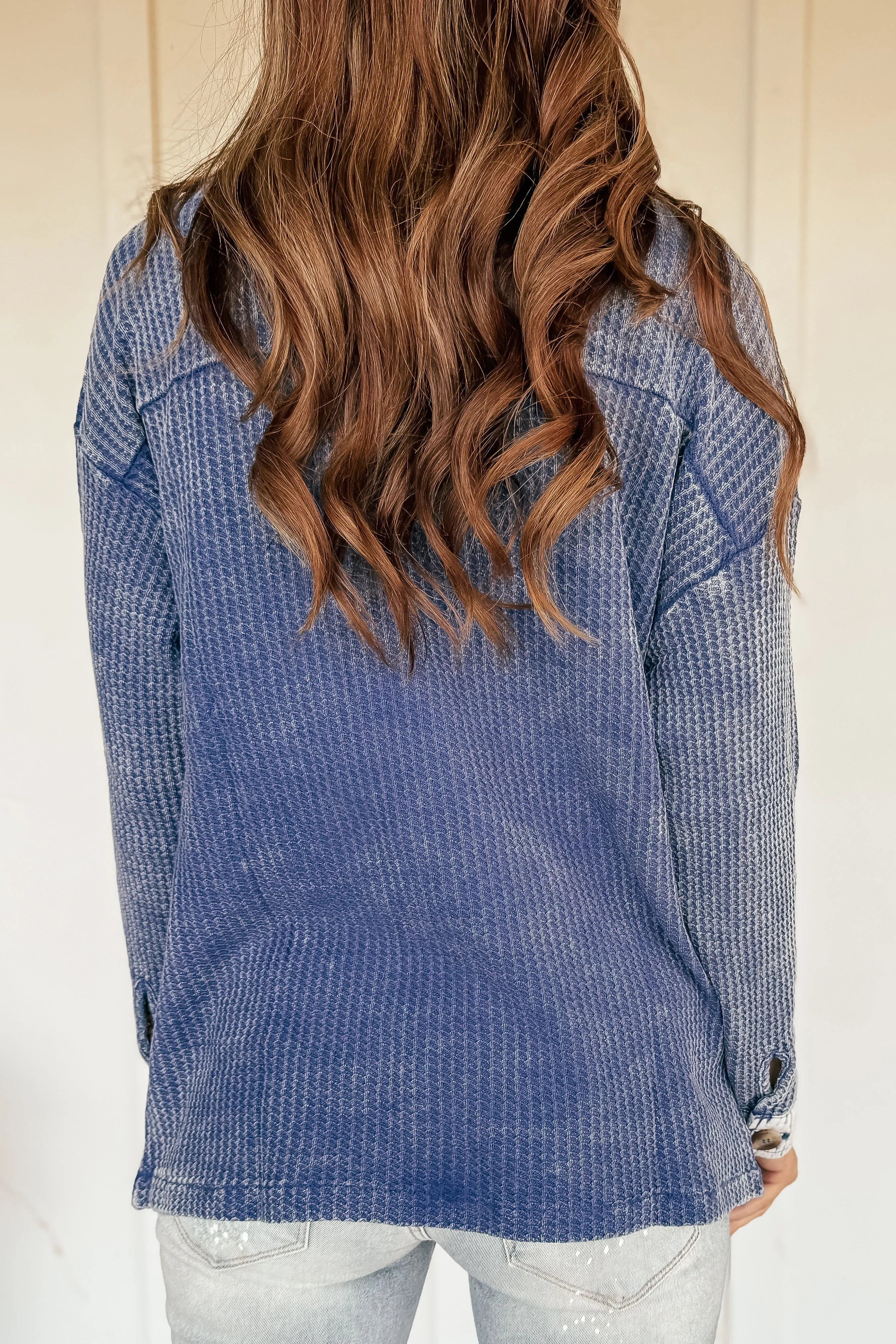 Vintage Waffle Lightweight Shacket in Light Navy