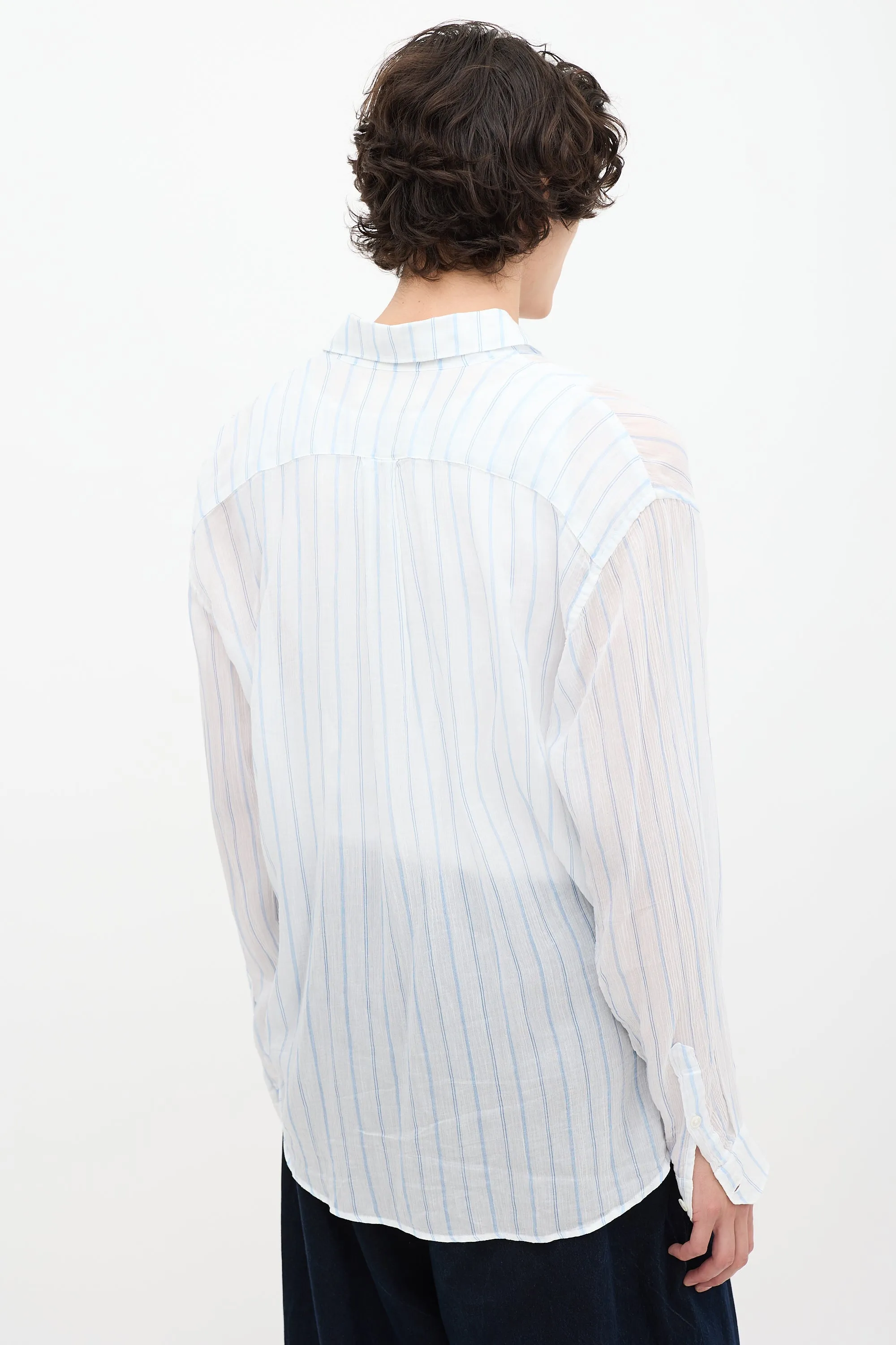 White & Blue Sheer Striped Shirt