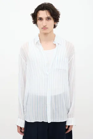 White & Blue Sheer Striped Shirt
