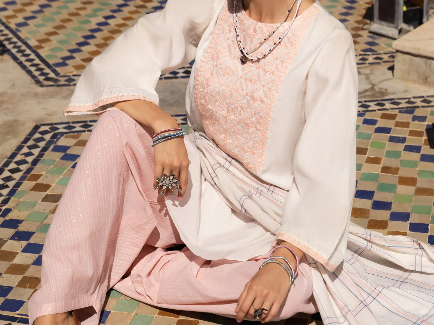 White Cotton Yarn-Dyed 3 Piece Unstitched - ALP-3PS-1439
