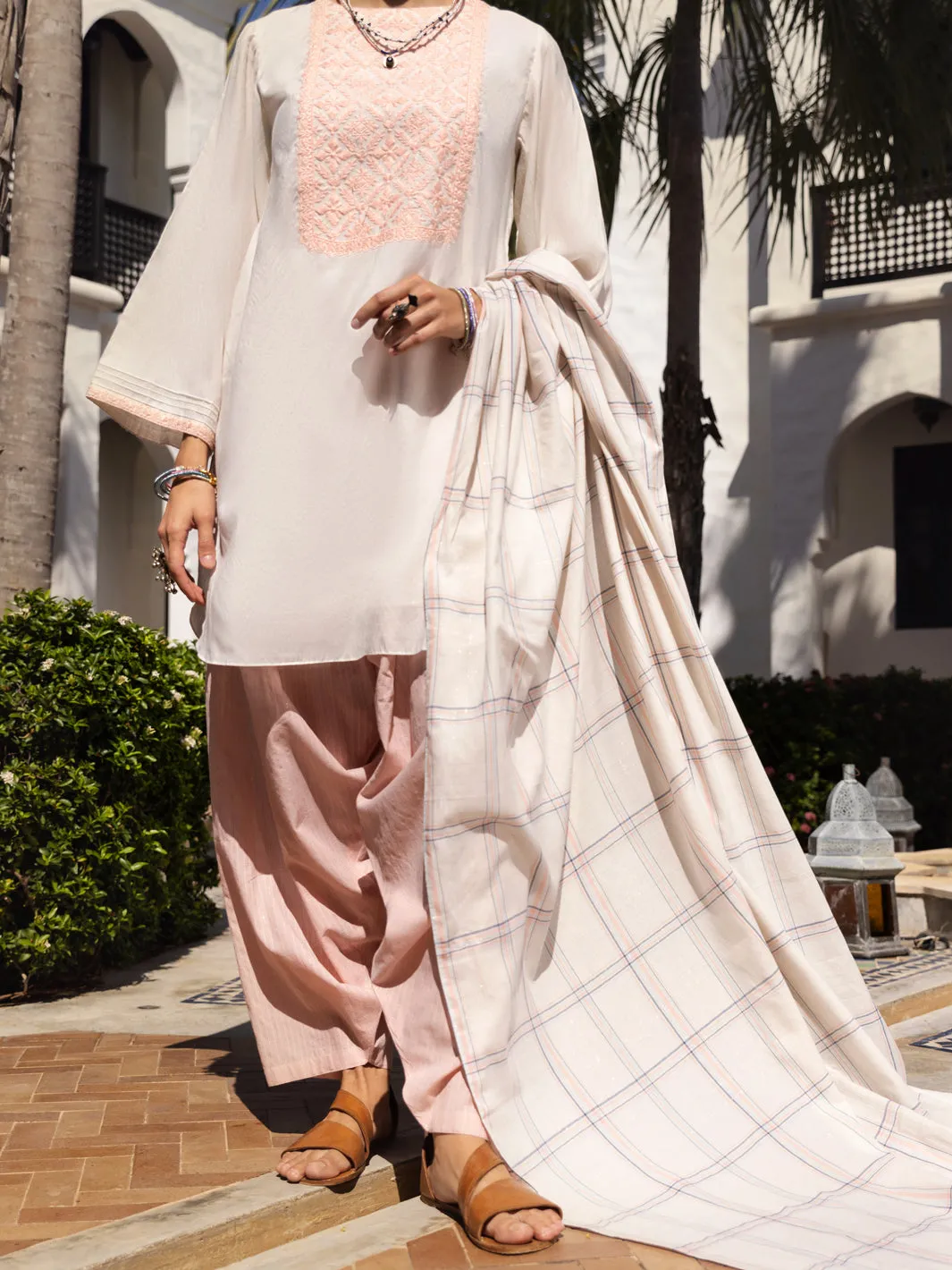 White Cotton Yarn-Dyed 3 Piece Unstitched - ALP-3PS-1439