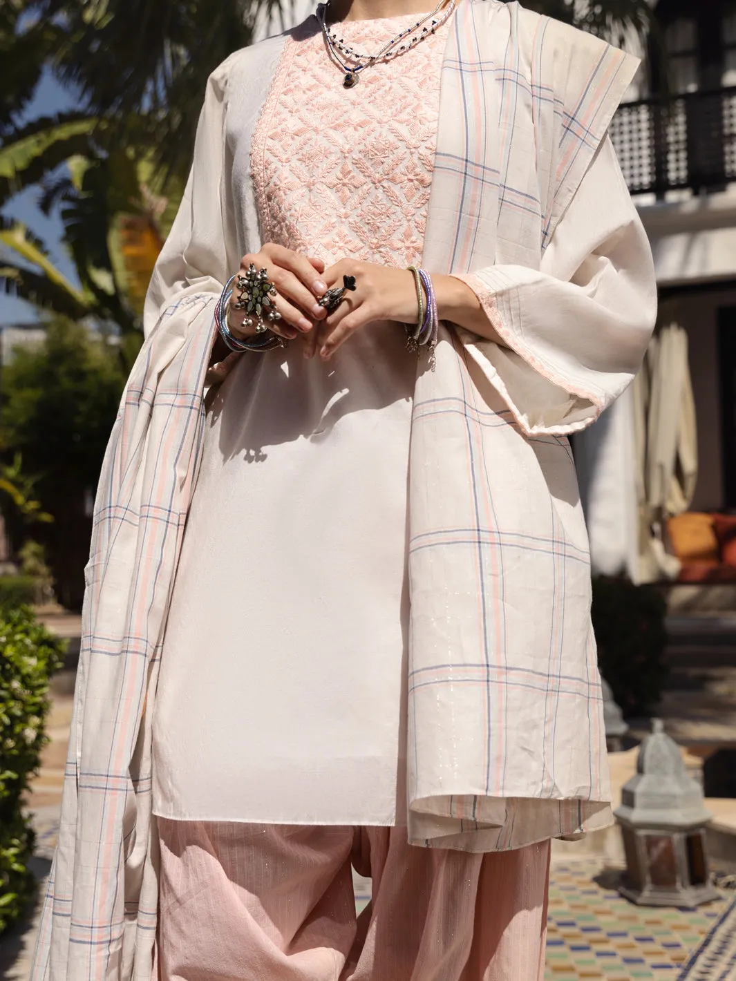 White Cotton Yarn-Dyed 3 Piece Unstitched - ALP-3PS-1439