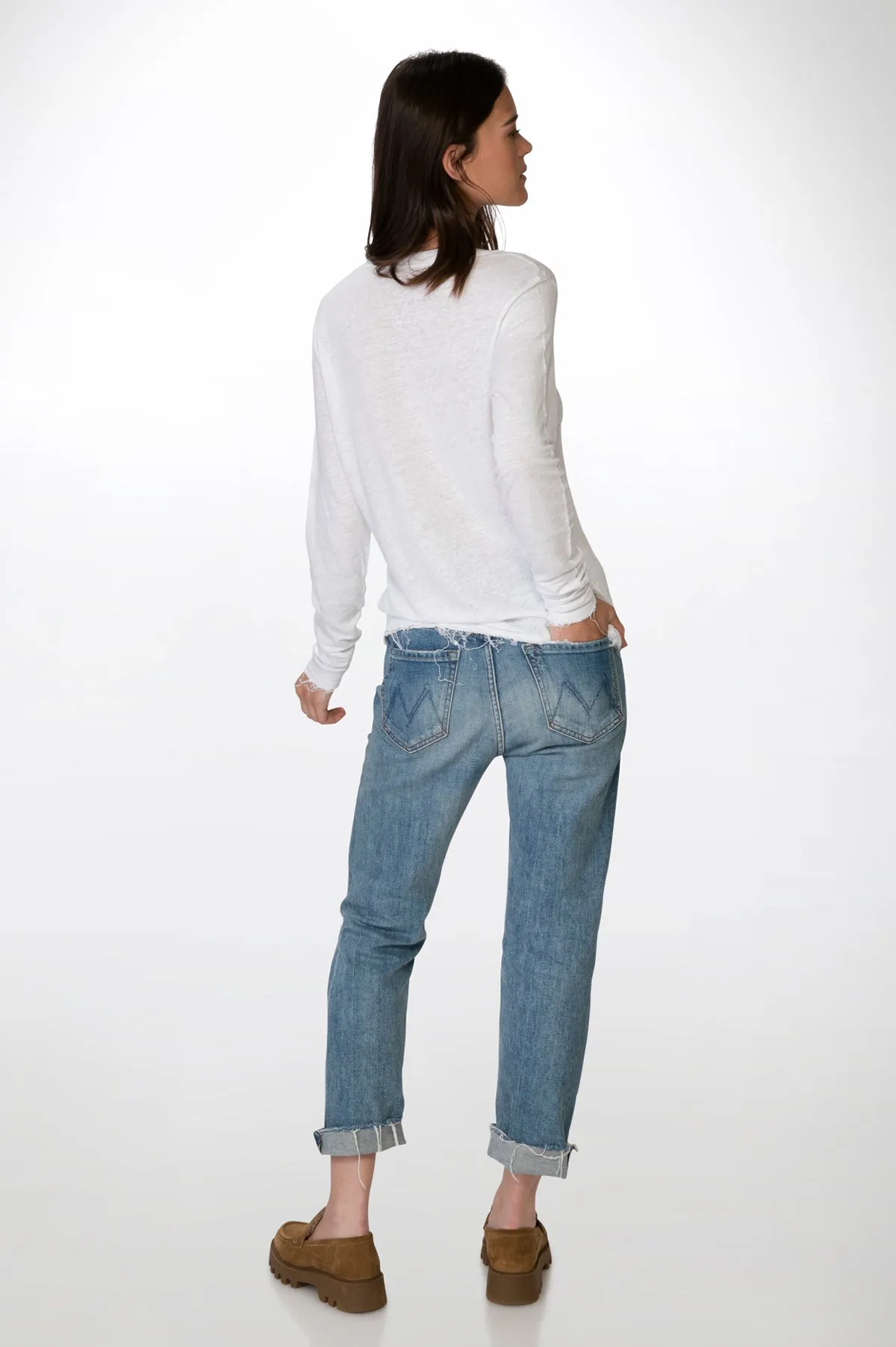 White Long Sleeves Linen T-Shirt